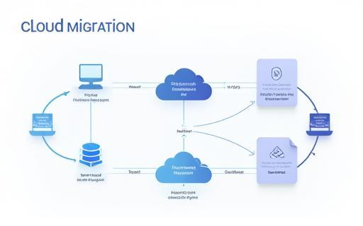 Diagram illustrating a complex cloud migration process