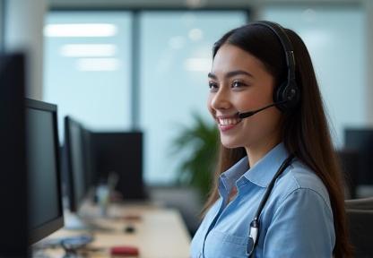 Helpdesk operator assisting a client via headset